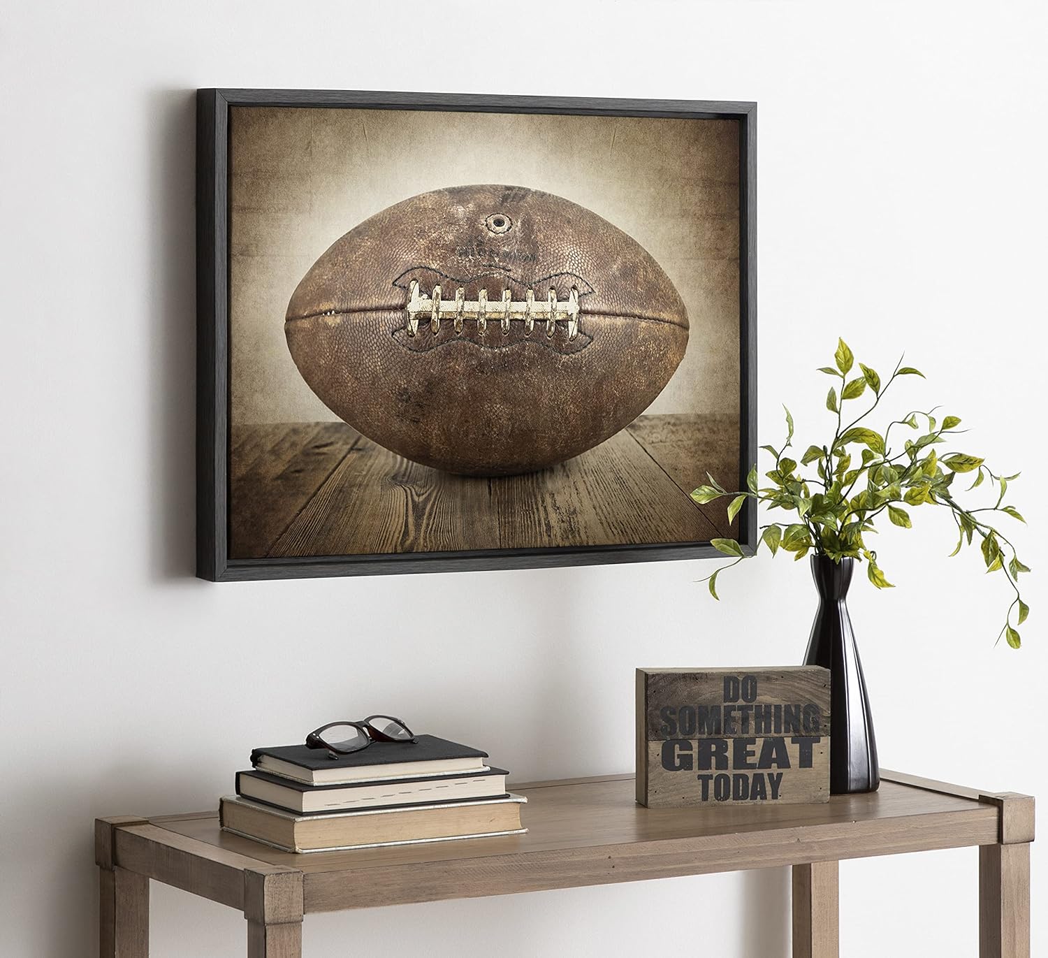 DesignOvation Sylvie Vintage Football Framed Canvas Wall Art by Shawn St Peter 18x24 Gray Traditional SportsThemed Home Decor