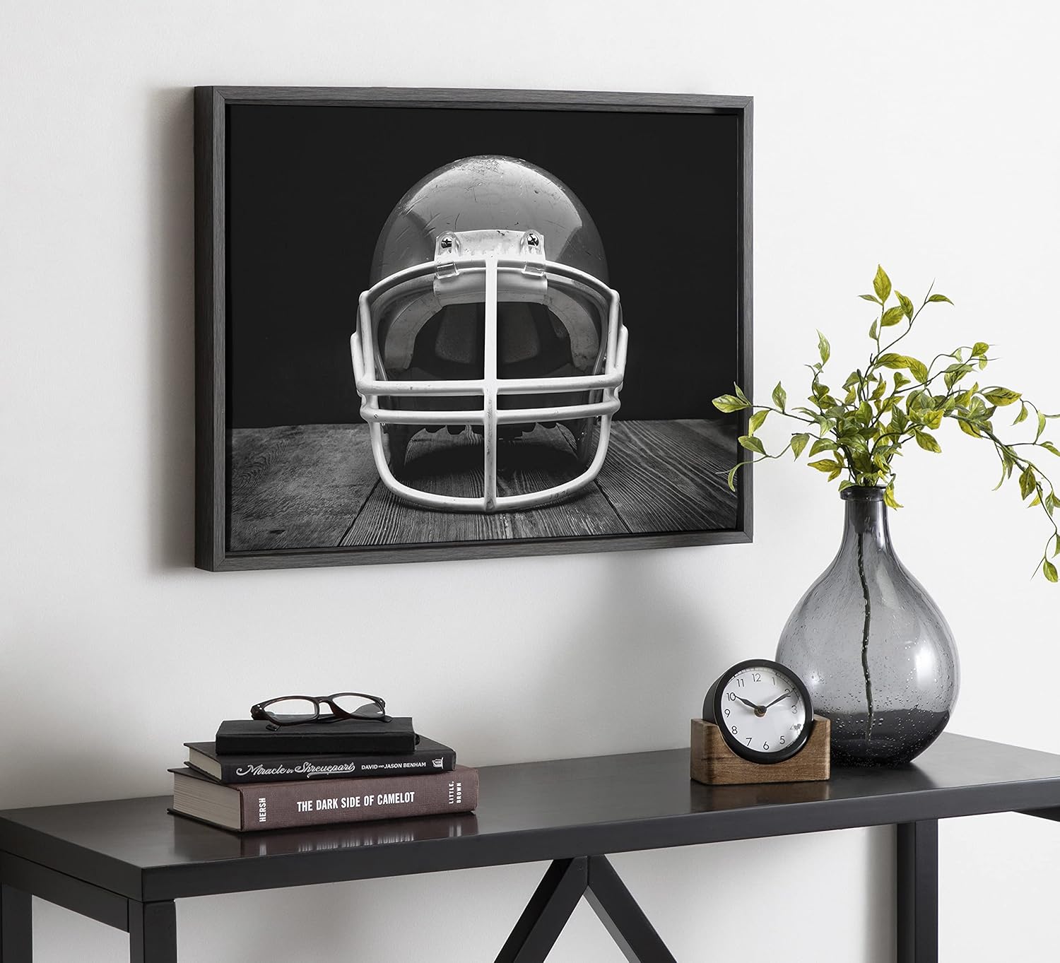 DesignOvation Sylvie Vintage Football Helmet Framed Canvas Wall Art by Shawn St Peter 18x24 Gray SportsThemed Home Decor