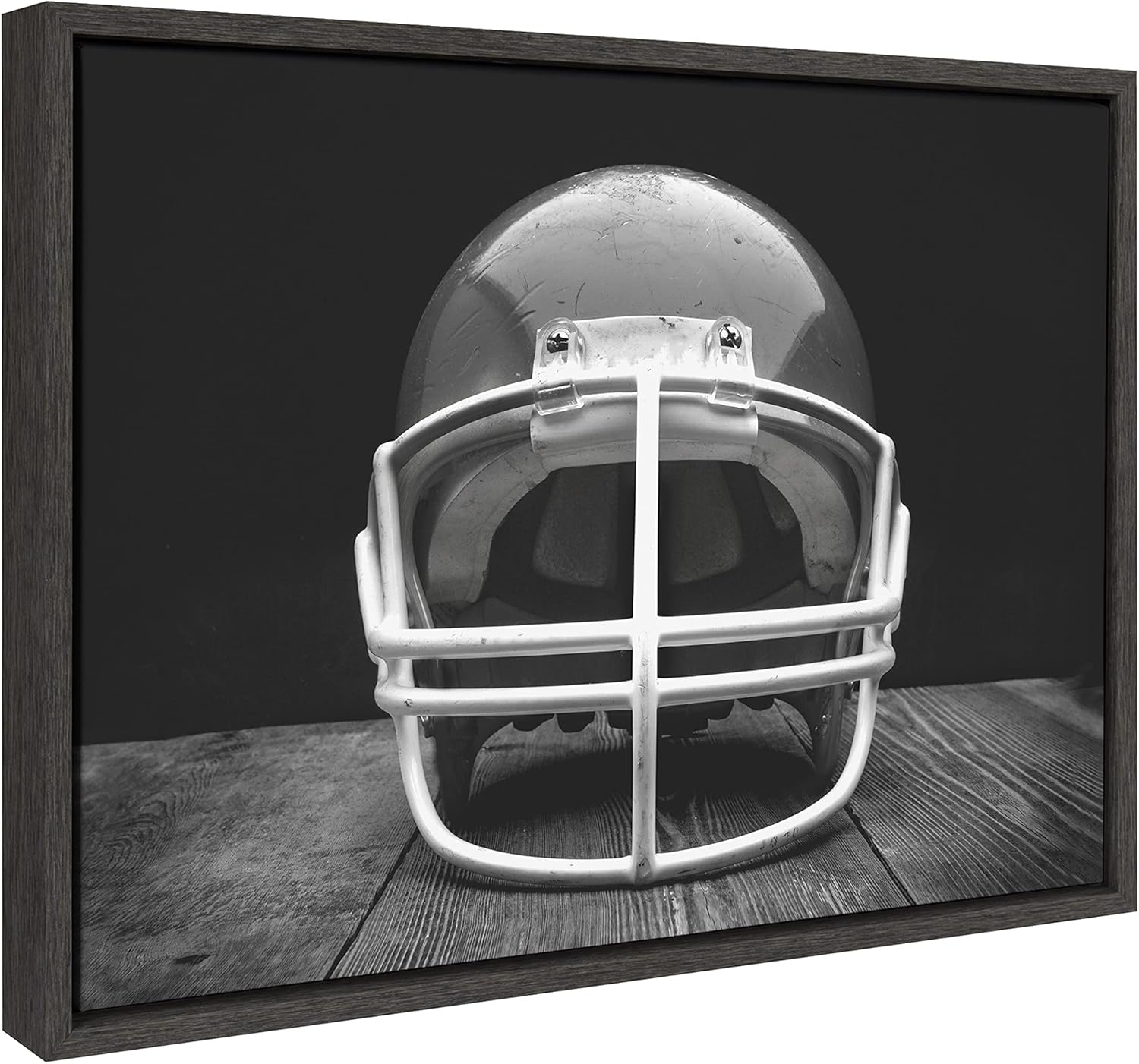 DesignOvation Sylvie Vintage Football Helmet Framed Canvas Wall Art by Shawn St Peter 18x24 Gray SportsThemed Home Decor