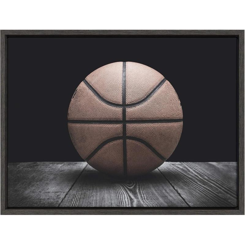 DesignOvation Kate and Laurel Sylvie Vintage Basketball Framed Canvas Wall Art by Shawn St Peter 18x24 Gray Traditional SportsThemed Home Decor