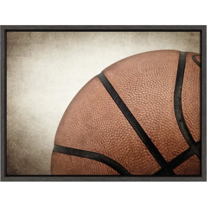 DesignOvation Sylvie Vintage Basketball Quarter Sport Print Framed Canvas Wall Art by Shawn St Peter 18x24 Dark Grey Traditional Classic Wall Decor