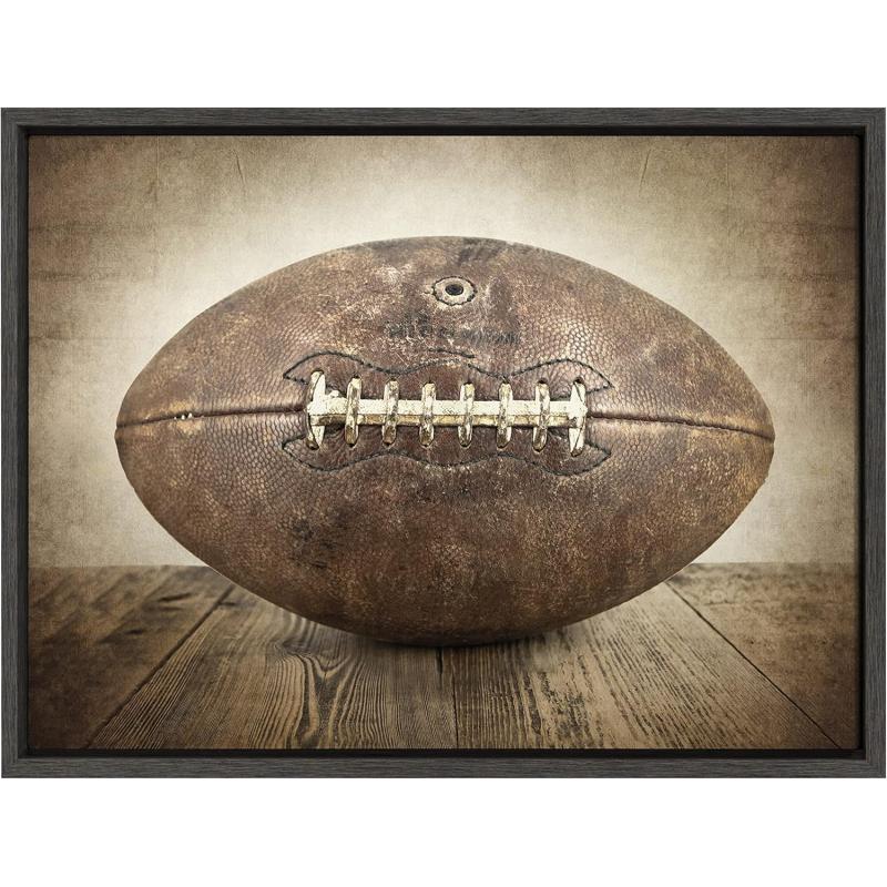 DesignOvation Sylvie Vintage Football Framed Canvas Wall Art by Shawn St Peter 18x24 Gray Traditional SportsThemed Home Decor