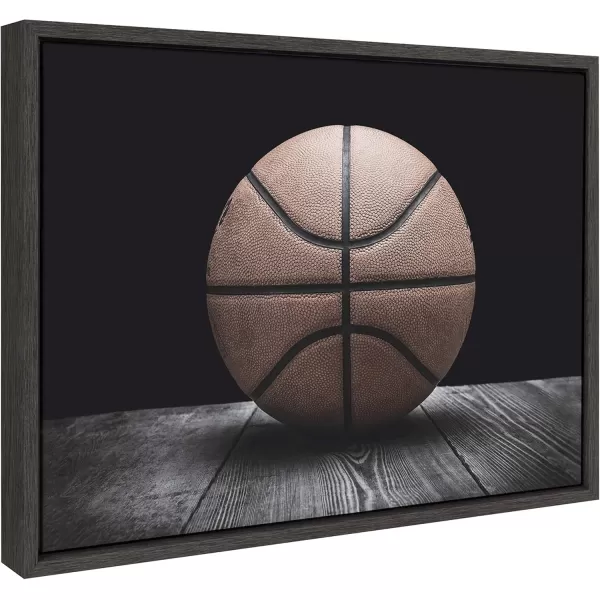 DesignOvation Kate and Laurel Sylvie Vintage Basketball Framed Canvas Wall Art by Shawn St Peter 18x24 Gray Traditional SportsThemed Home Decor