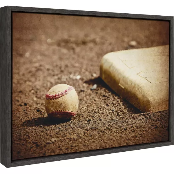 DesignOvation Sylvie Baseball and Home Plate Framed Canvas Wall Art by Shawn St Peter 18x24 Gray BaseballThemed Home Decor