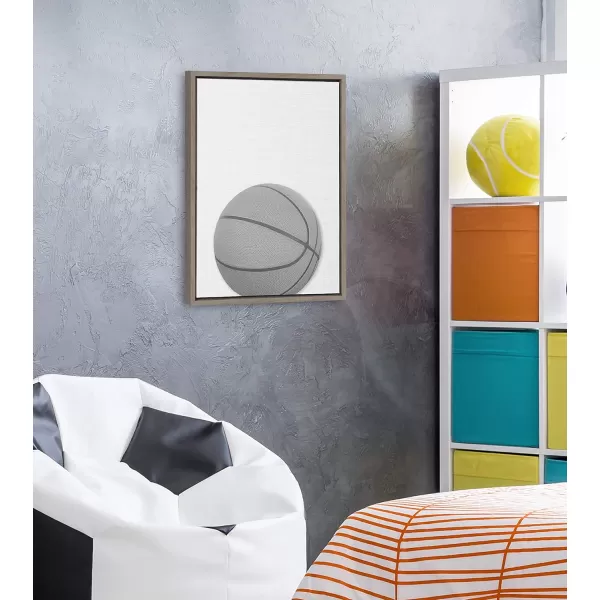 DesignOvation Sylvie Basketball Portrait Framed Canvas Wall Art 18x24 Gray Sporty Wall Decor for Home