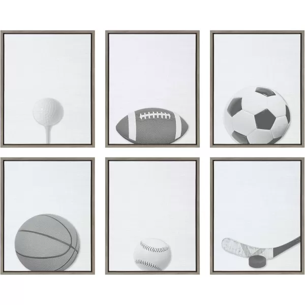DesignOvation Sylvie Football Portrait Framed Canvas Wall Art 18x24 Gray Sporty Wall Decor for Home