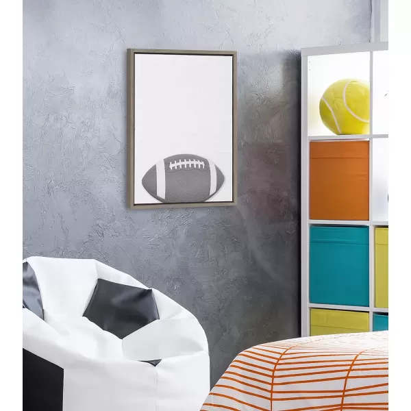 DesignOvation Sylvie Football Portrait Framed Canvas Wall Art 18x24 Gray Sporty Wall Decor for Home