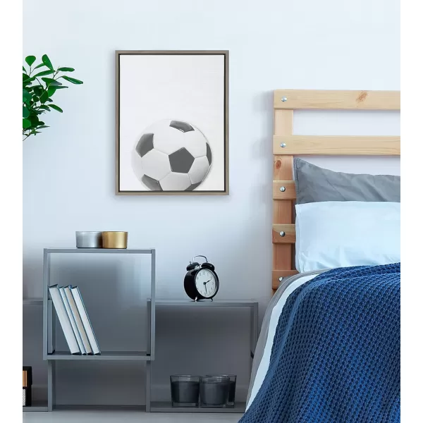 DesignOvation Sylvie Soccer Ball Portrait Framed Canvas Wall Art 18x24 Gray Sporty Wall Decor for Home