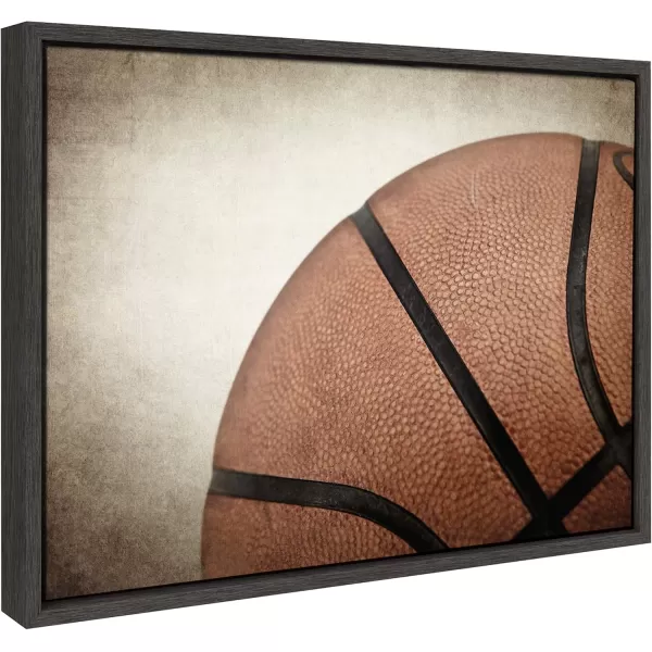 DesignOvation Sylvie Vintage Basketball Quarter Sport Print Framed Canvas Wall Art by Shawn St Peter 18x24 Dark Grey Traditional Classic Wall Decor