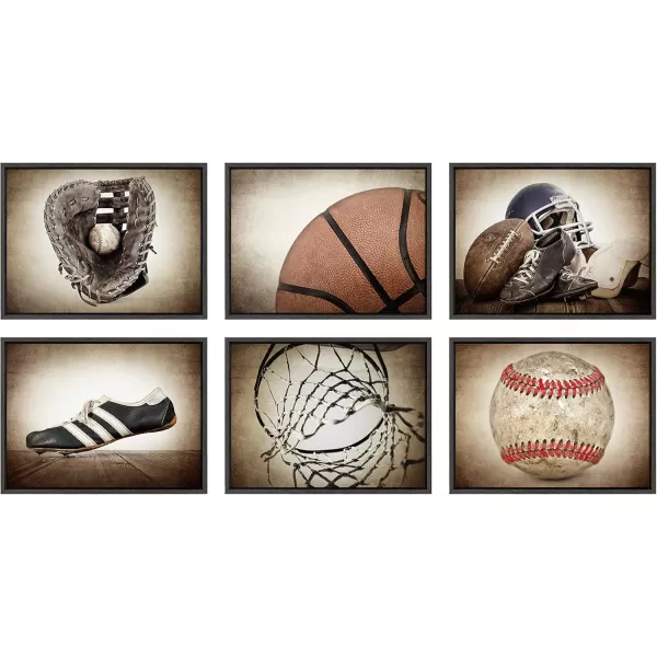 DesignOvation Sylvie Vintage Basketball Quarter Sport Print Framed Canvas Wall Art by Shawn St Peter 18x24 Dark Grey Traditional Classic Wall Decor