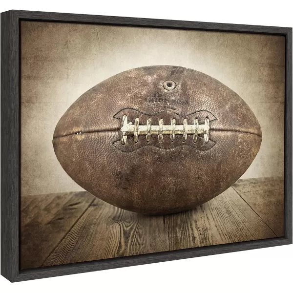 DesignOvation Sylvie Vintage Football Framed Canvas Wall Art by Shawn St Peter 18x24 Gray Traditional SportsThemed Home Decor