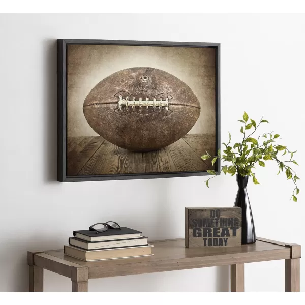 DesignOvation Sylvie Vintage Football Framed Canvas Wall Art by Shawn St Peter 18x24 Gray Traditional SportsThemed Home Decor