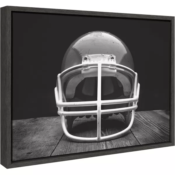 DesignOvation Sylvie Vintage Football Helmet Framed Canvas Wall Art by Shawn St Peter 18x24 Gray SportsThemed Home Decor