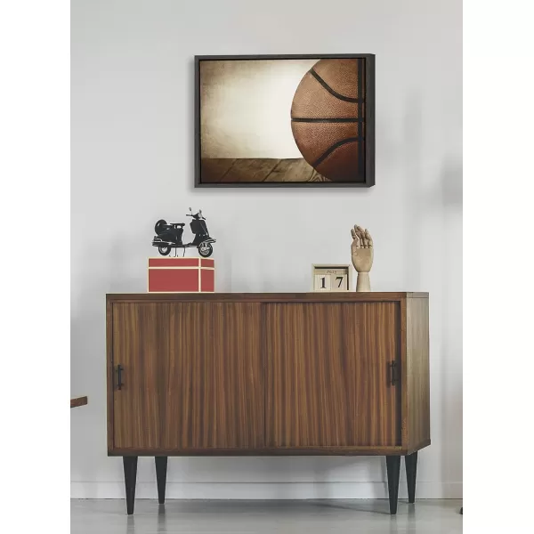 DesignOvation Sylvie Vintage Half Basketball Framed Canvas Wall Art by Shawn St Peter 18x24 Gray Sports Themed Home Decor