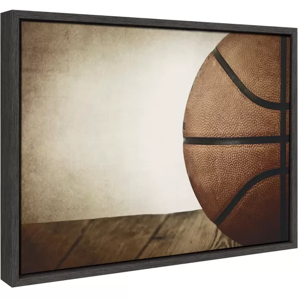 DesignOvation Sylvie Vintage Half Basketball Framed Canvas Wall Art by Shawn St Peter 18x24 Gray Sports Themed Home Decor