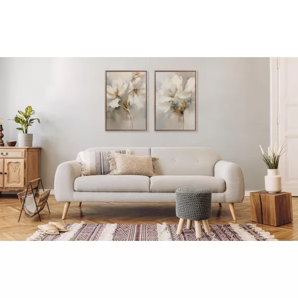 Kate and Laurel Sylvie Beaded Abstract Botanical Floral Linen Painting 1 and 2 Vintage Framed Canvas Wall Art Set by The Creative Bunch Studio 2 Piece Set 23x33 White Simple Floral Art for WallGold