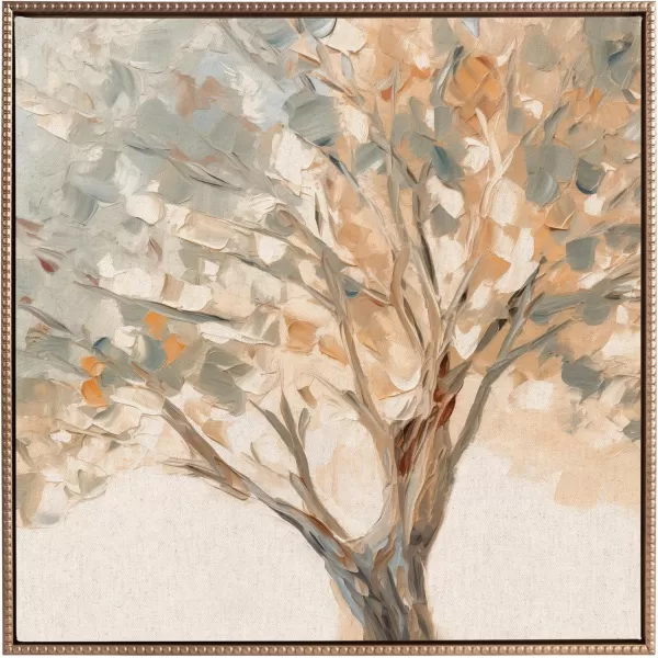 Kate and Laurel Sylvie Beaded Mediterranean Tree Vintage Framed Canvas Wall Art by The Creative Bunch Studio 22x22 Gold Rustic Tree Painting Art for WallGold