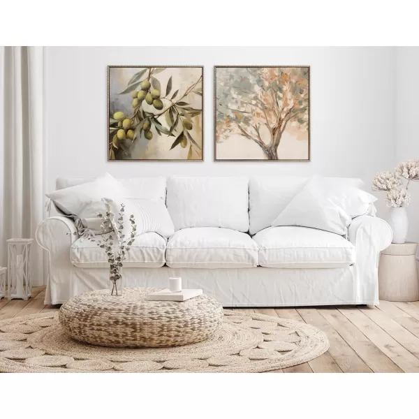 Kate and Laurel Sylvie Beaded Mediterranean Tree Vintage Framed Canvas Wall Art by The Creative Bunch Studio 22x22 Gold Rustic Tree Painting Art for WallGold