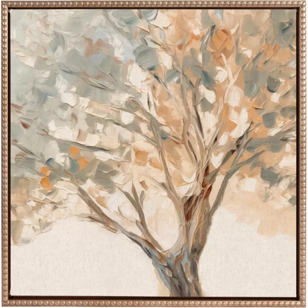 Kate and Laurel Sylvie Beaded Mediterranean Tree Vintage Framed Canvas Wall Art by The Creative Bunch Studio 22x22 Gold Rustic Tree Painting Art for WallGold