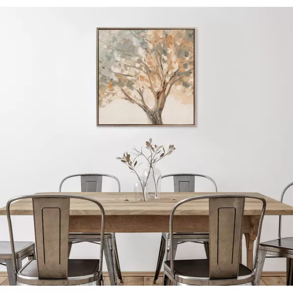 Kate and Laurel Sylvie Beaded Mediterranean Tree Vintage Framed Canvas Wall Art by The Creative Bunch Studio 22x22 Gold Rustic Tree Painting Art for WallGold