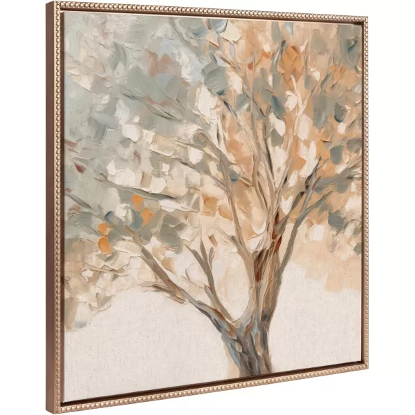 Kate and Laurel Sylvie Beaded Mediterranean Tree Vintage Framed Canvas Wall Art by The Creative Bunch Studio 22x22 Gold Rustic Tree Painting Art for WallGold