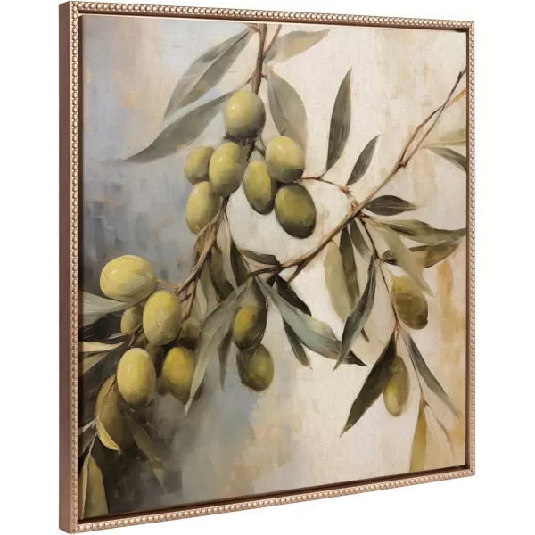 Kate and Laurel Sylvie Beaded Olive Tree Vintage Framed Canvas Wall Art by The Creative Bunch Studio 22x22 Gold Natural Olive Branches Art for WallGold