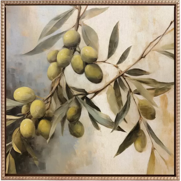 Kate and Laurel Sylvie Beaded Olive Tree Vintage Framed Canvas Wall Art by The Creative Bunch Studio 22x22 Gold Natural Olive Branches Art for WallGold