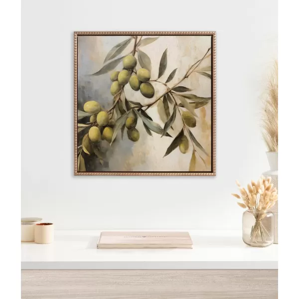 Kate and Laurel Sylvie Beaded Olive Tree Vintage Framed Canvas Wall Art by The Creative Bunch Studio 22x22 Gold Natural Olive Branches Art for WallGold