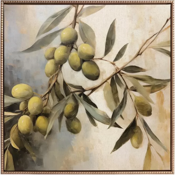 Kate and Laurel Sylvie Beaded Olive Tree Vintage Framed Canvas Wall Art by The Creative Bunch Studio 22x22 Gold Natural Olive Branches Art for WallGold