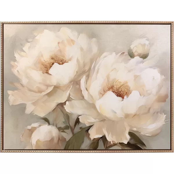 Kate and Laurel Sylvie Beaded Painterly Peonies Vintage Framed Canvas Wall Art by The Creative Bunch Studio 315x415 Gold Soft Flower Art for WallGold