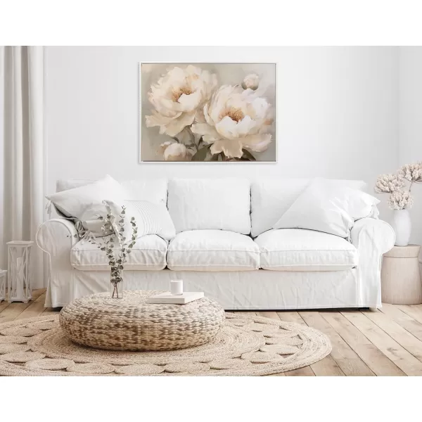 Kate and Laurel Sylvie Beaded Painterly Peonies Vintage Framed Canvas Wall Art by The Creative Bunch Studio 315x415 Gold Soft Flower Art for WallWhite