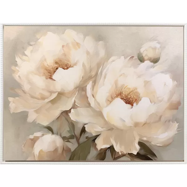 Kate and Laurel Sylvie Beaded Painterly Peonies Vintage Framed Canvas Wall Art by The Creative Bunch Studio 315x415 Gold Soft Flower Art for WallWhite
