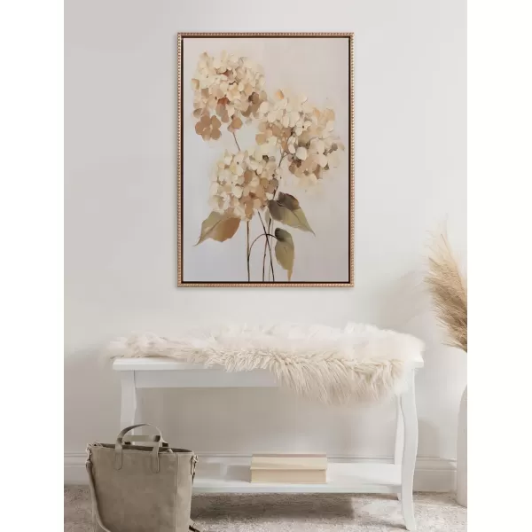 Kate and Laurel Sylvie Beaded Soft Hydrangeas Vintage Framed Canvas Wall Art by The Creative Bunch Studio 23x33 White Delicate Flower Art for Wall23x33