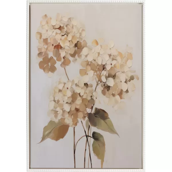 Kate and Laurel Sylvie Beaded Soft Hydrangeas Vintage Framed Canvas Wall Art by The Creative Bunch Studio 23x33 White Delicate Flower Art for Wall23x33