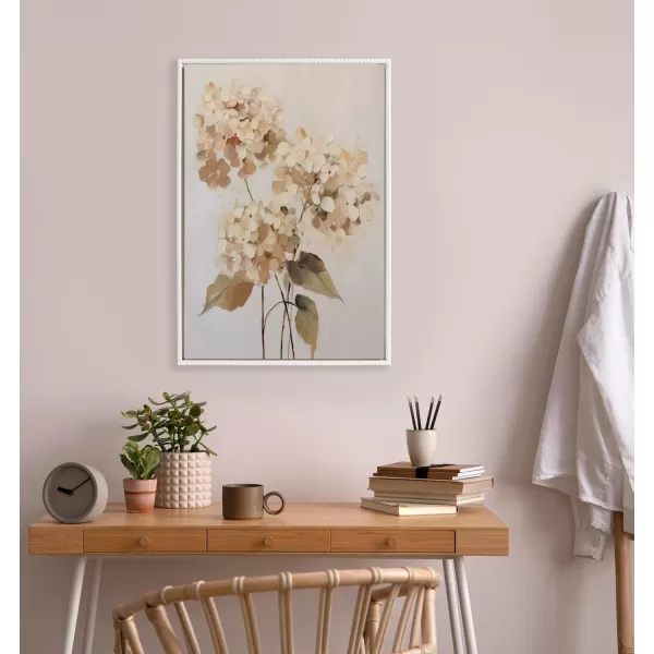 Kate and Laurel Sylvie Beaded Soft Hydrangeas Vintage Framed Canvas Wall Art by The Creative Bunch Studio 23x33 White Delicate Flower Art for Wall23x33