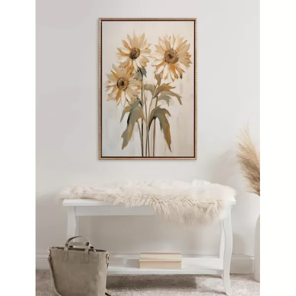Kate and Laurel Sylvie Beaded Soft Sunflowers Vintage Framed Canvas Wall Art by The Creative Bunch Studio 23x33 Gold Delicate Sunflower Art for WallGold