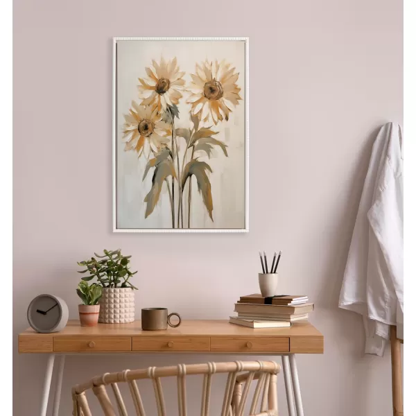 Kate and Laurel Sylvie Beaded Soft Sunflowers Vintage Framed Canvas Wall Art by The Creative Bunch Studio 23x33 Gold Delicate Sunflower Art for WallWhite