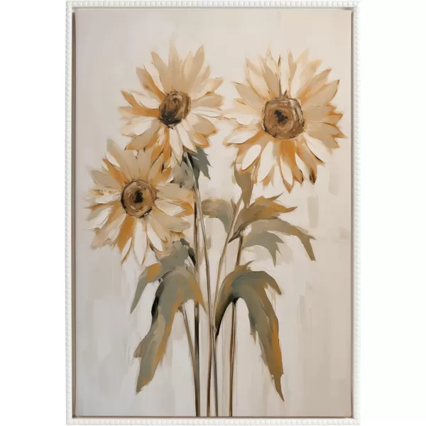 Kate and Laurel Sylvie Beaded Soft Sunflowers Vintage Framed Canvas Wall Art by The Creative Bunch Studio 23x33 Gold Delicate Sunflower Art for WallWhite