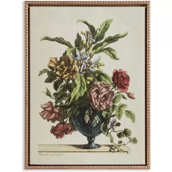 Kate and Laurel Sylvie Beaded Vase of Flowers 1660 Vintage Framed Canvas Wall Art by The Art Institute of Chicago 18x24 Gold Vintage Flower Vase Painting Art for Wall