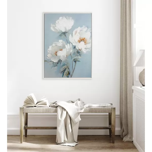 Kate and Laurel Sylvie Beaded White Peonies on Ocean Blue Vintage Framed Canvas Wall Art by The Creative Bunch Studio 315x415 Gold Soft Flower Painting Art for WallWhite
