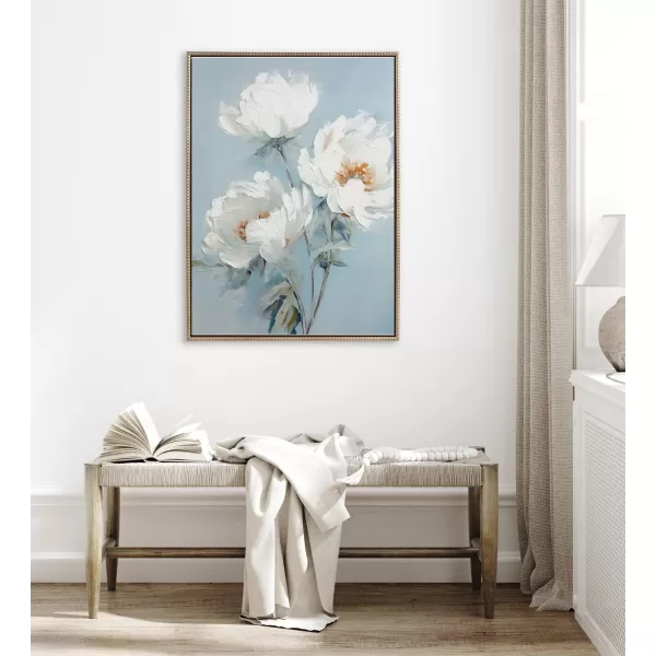 Kate and Laurel Sylvie Beaded White Peonies on Ocean Blue Vintage Framed Canvas Wall Art by The Creative Bunch Studio 315x415 Gold Soft Flower Painting Art for WallGold