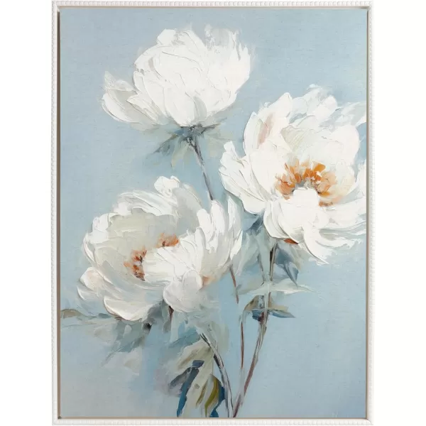 Kate and Laurel Sylvie Beaded White Peonies on Ocean Blue Vintage Framed Canvas Wall Art by The Creative Bunch Studio 315x415 Gold Soft Flower Painting Art for WallWhite