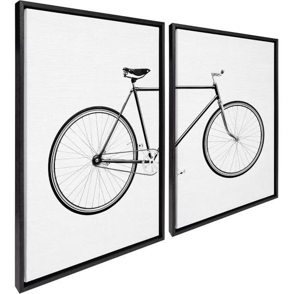 Kate and Laurel Sylvie Bicycle Framed Canvas Wall Art by Simon Te of Tai Prints Set of 2 23x33 Natural Whimsical Wall DecorBlack