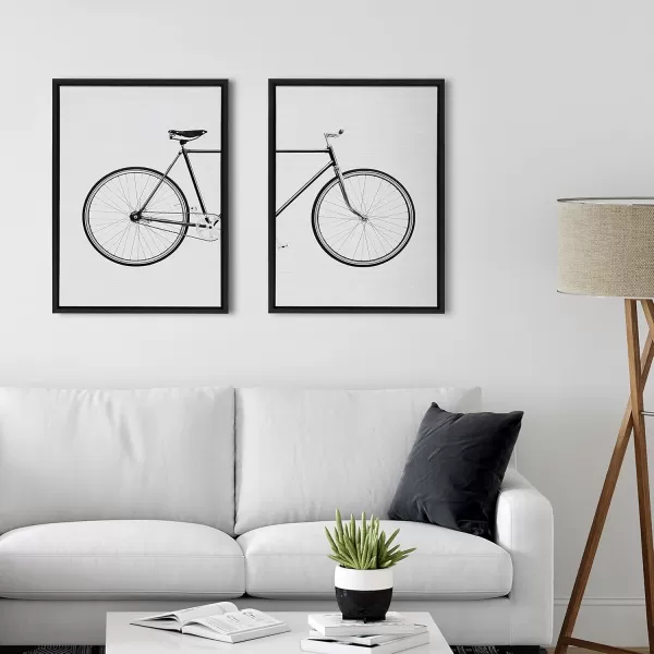 Kate and Laurel Sylvie Bicycle Framed Canvas Wall Art by Simon Te of Tai Prints Set of 2 23x33 Natural Whimsical Wall DecorBlack