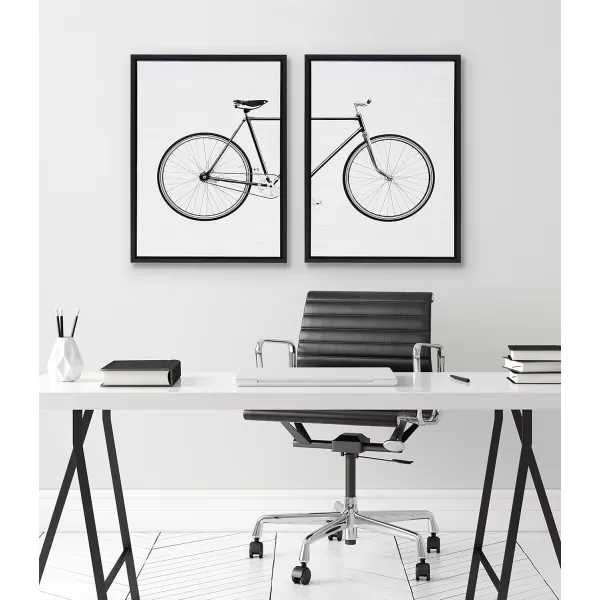 Kate and Laurel Sylvie Bicycle Framed Canvas Wall Art by Simon Te of Tai Prints Set of 2 23x33 Natural Whimsical Wall DecorBlack