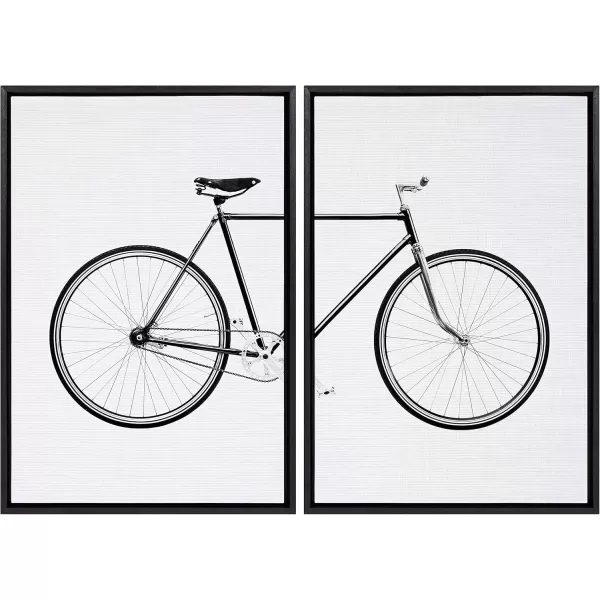 Kate and Laurel Sylvie Bicycle Framed Canvas Wall Art by Simon Te of Tai Prints Set of 2 23x33 Natural Whimsical Wall DecorBlack