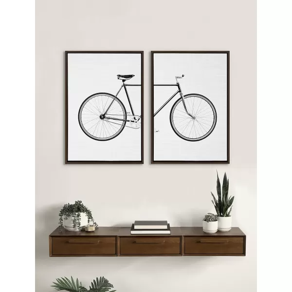 Kate and Laurel Sylvie Bicycle Framed Canvas Wall Art by Simon Te of Tai Prints Set of 2 23x33 Natural Whimsical Wall DecorBrown