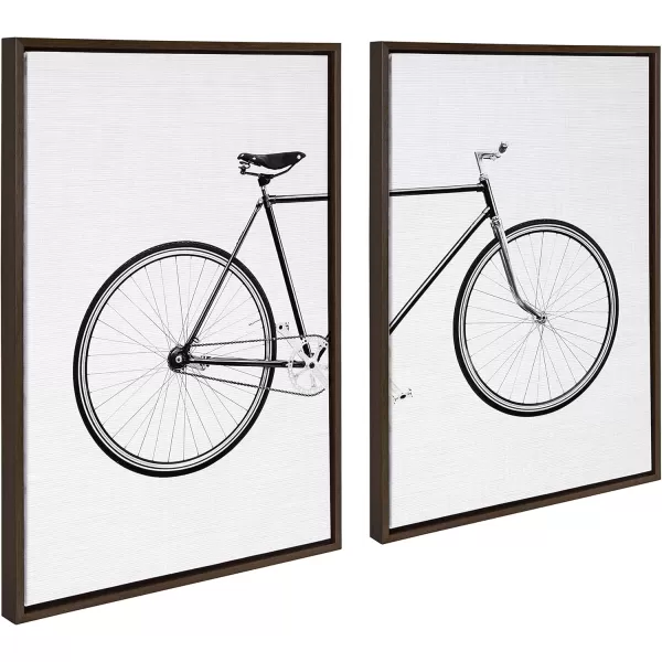 Kate and Laurel Sylvie Bicycle Framed Canvas Wall Art by Simon Te of Tai Prints Set of 2 23x33 Natural Whimsical Wall DecorBrown
