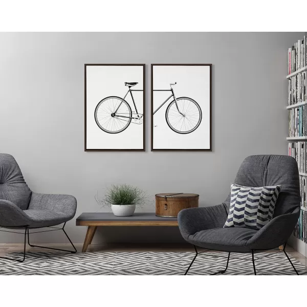 Kate and Laurel Sylvie Bicycle Framed Canvas Wall Art by Simon Te of Tai Prints Set of 2 23x33 Natural Whimsical Wall DecorBrown
