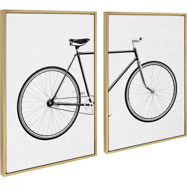 Kate and Laurel Sylvie Bicycle Framed Canvas Wall Art by Simon Te of Tai Prints Set of 2 23x33 Natural Whimsical Wall DecorGold